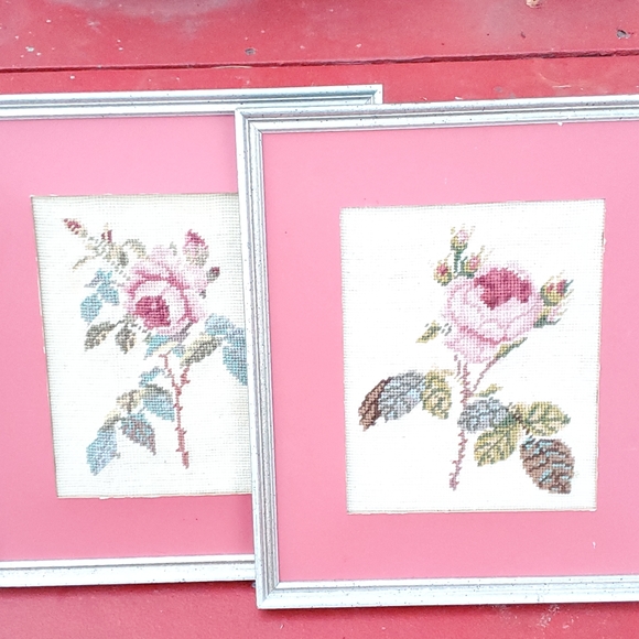 Framed Needlepoint Roses Set - Picture 2 of 9